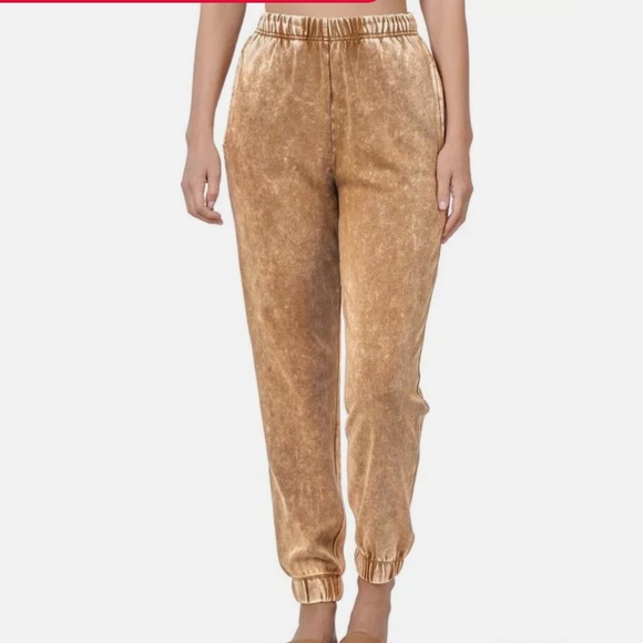 Plus Size Mineral Wash Jogging Sweat Pants- Size 2X Dark Camel - Picture 1 of 6